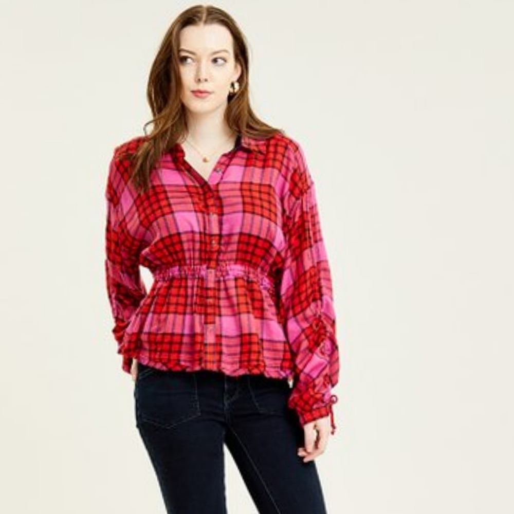 NWT Free People Pacific Dawn plaid shirt - Picture 5 of 7